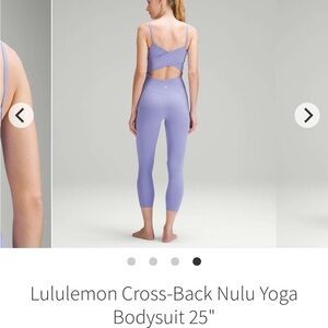 LULULEMON CROSS-BACK NULU BODY SUIT 25”, Dark Lavender, size 12